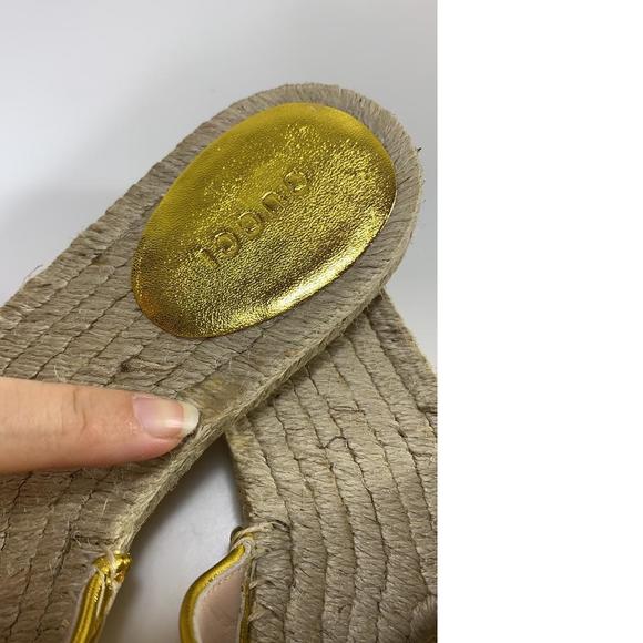 Gold Metallic GG logo Jute Classic Pool Slide Espadrilles D684 - Picture 4 of 12